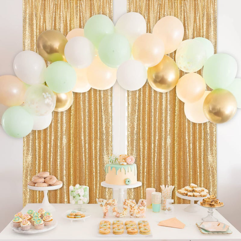 B.Cool B-COOL Gold Sequin Backdrop Curtain 2 Packs 2ftx8ft Gold Curtains for Wedding Party Backdrop Drapes for Birthday Xmas Party Photography Stage Background Decorations - Image 3